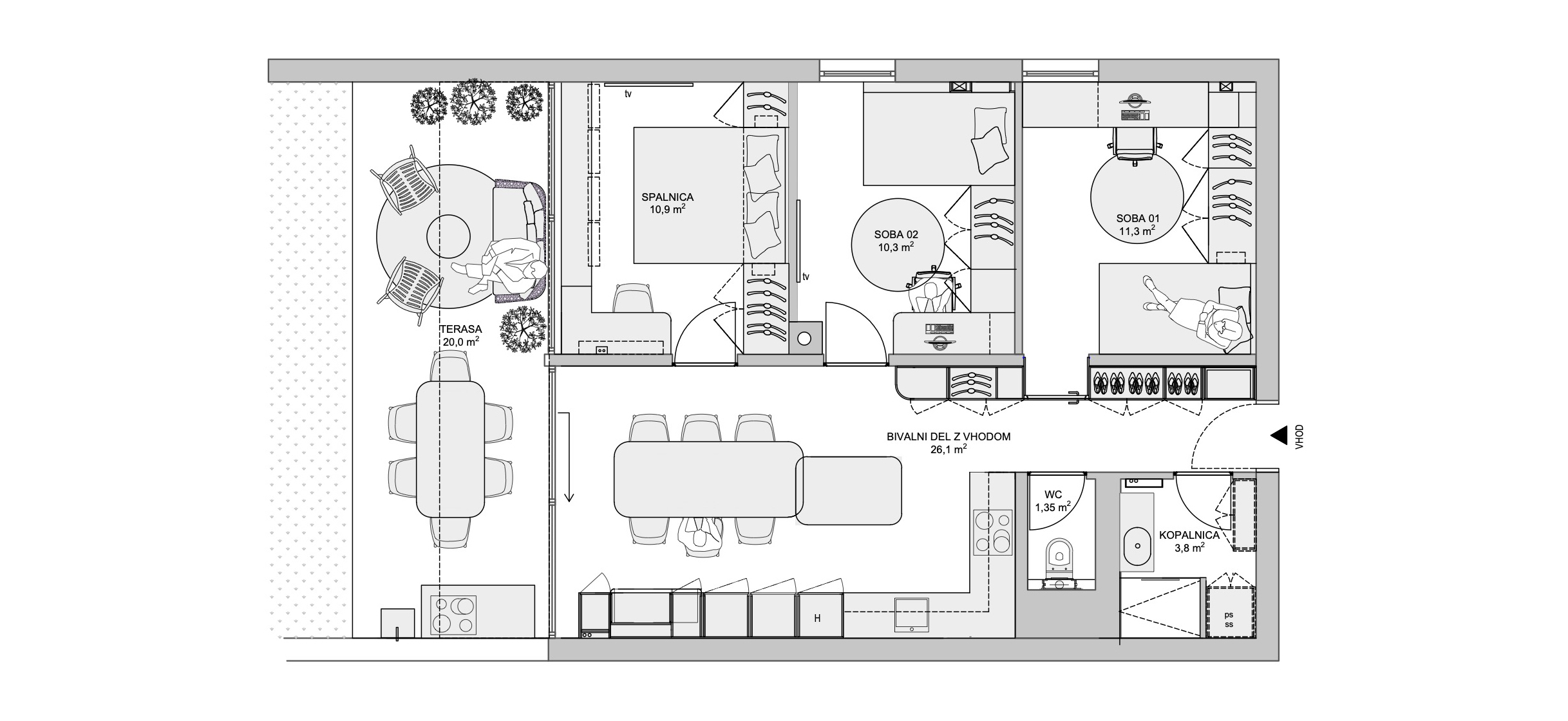 Prostornina | Cook & dine, Family home interior design | Floor plan