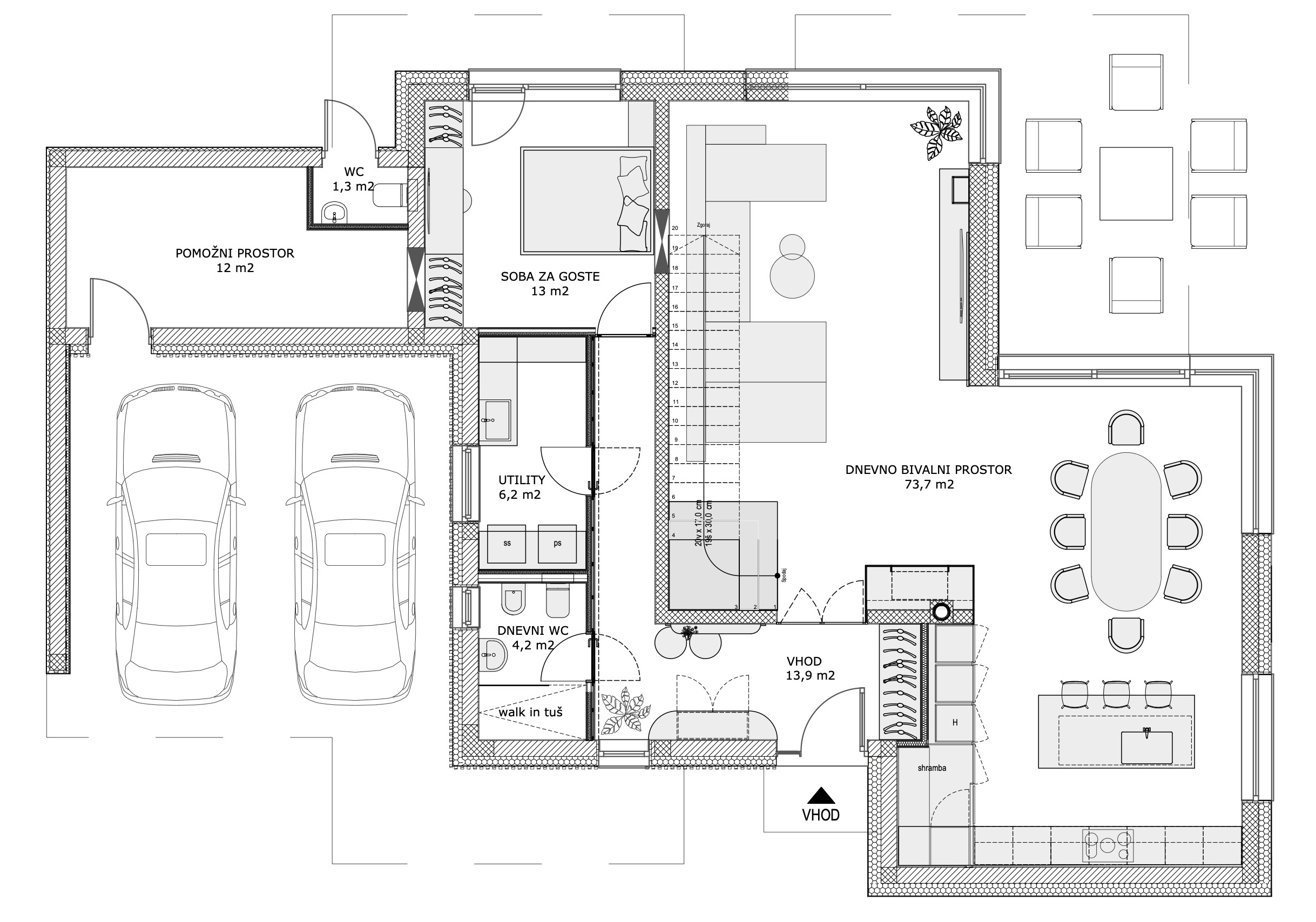 Prostornina | Elegant harmony, Family home interior design | Floor plan