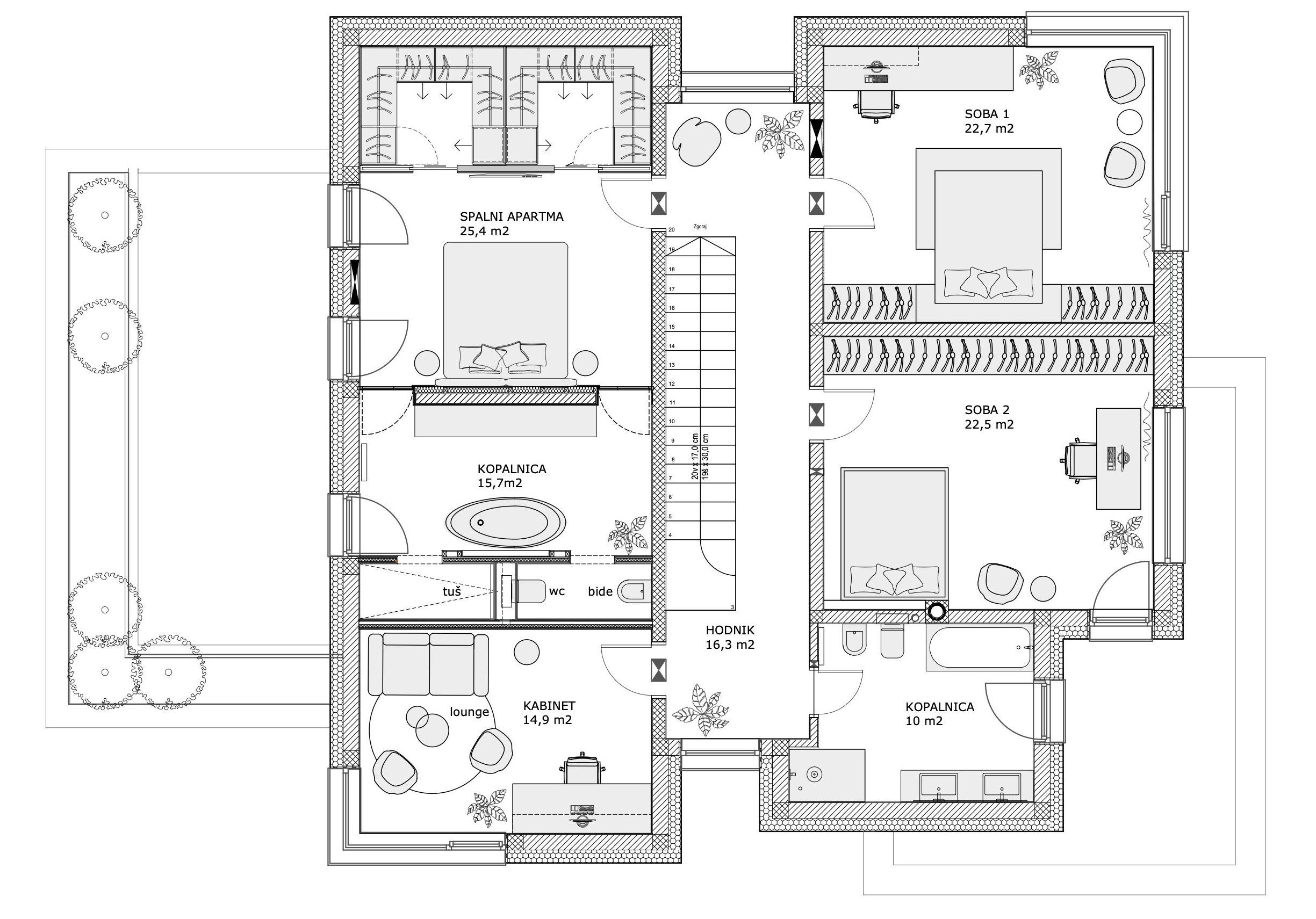 Prostornina | Elegant harmony, Family home interior design | Floor plan