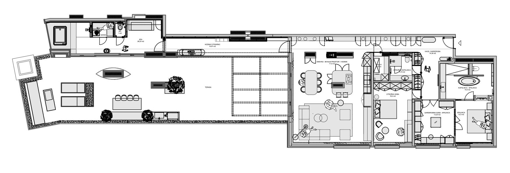 Prostornina | Penthouse Blush, Home interior design | Floor plan