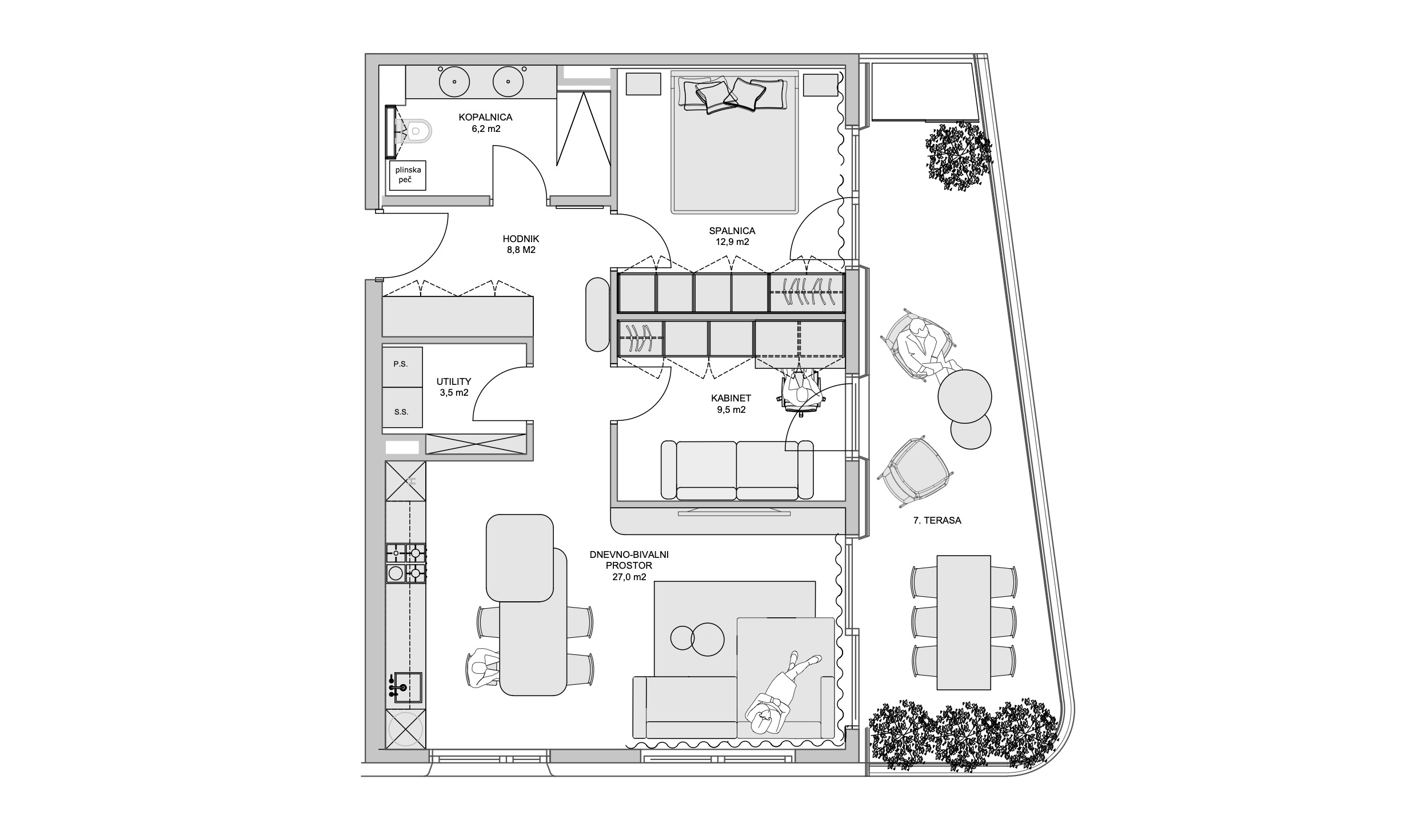 Prostornina | Petit Paris, Home interior design | Floor plan